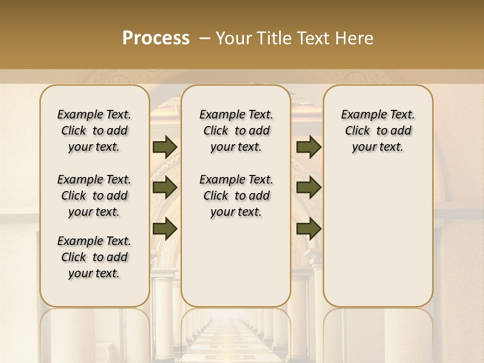 A Long Hallway With Columns And A Light At The End PowerPoint Template