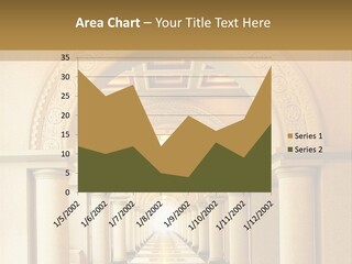 A Long Hallway With Columns And A Light At The End PowerPoint Template