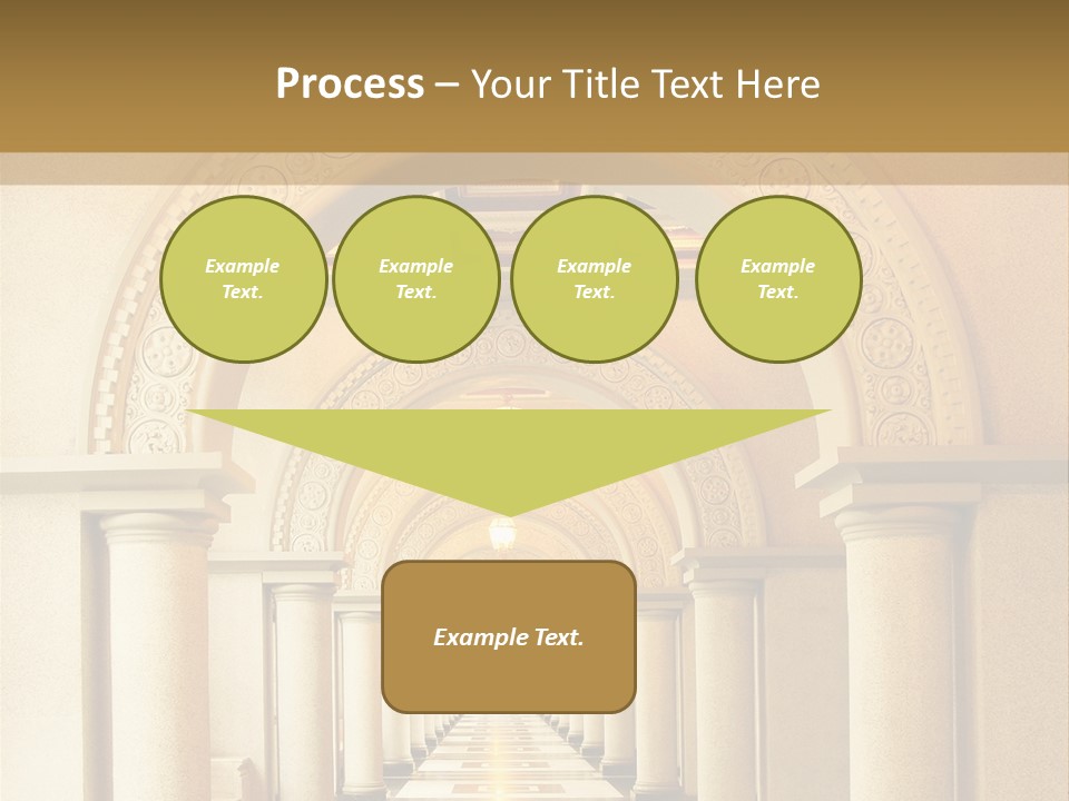 A Long Hallway With Columns And A Light At The End PowerPoint Template