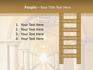 A Long Hallway With Columns And A Light At The End PowerPoint Template