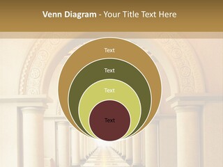 A Long Hallway With Columns And A Light At The End PowerPoint Template