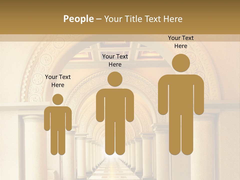 A Long Hallway With Columns And A Light At The End PowerPoint Template
