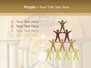A Long Hallway With Columns And A Light At The End PowerPoint Template