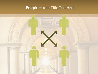 A Long Hallway With Columns And A Light At The End PowerPoint Template