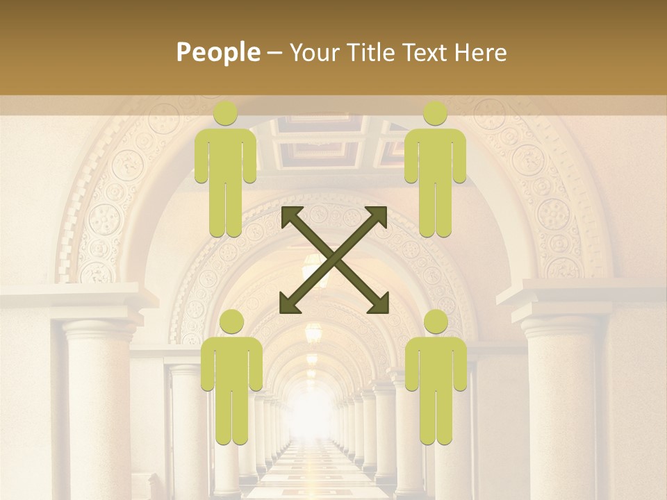 A Long Hallway With Columns And A Light At The End PowerPoint Template