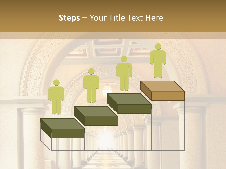 A Long Hallway With Columns And A Light At The End PowerPoint Template