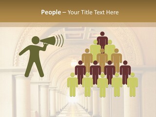 A Long Hallway With Columns And A Light At The End PowerPoint Template