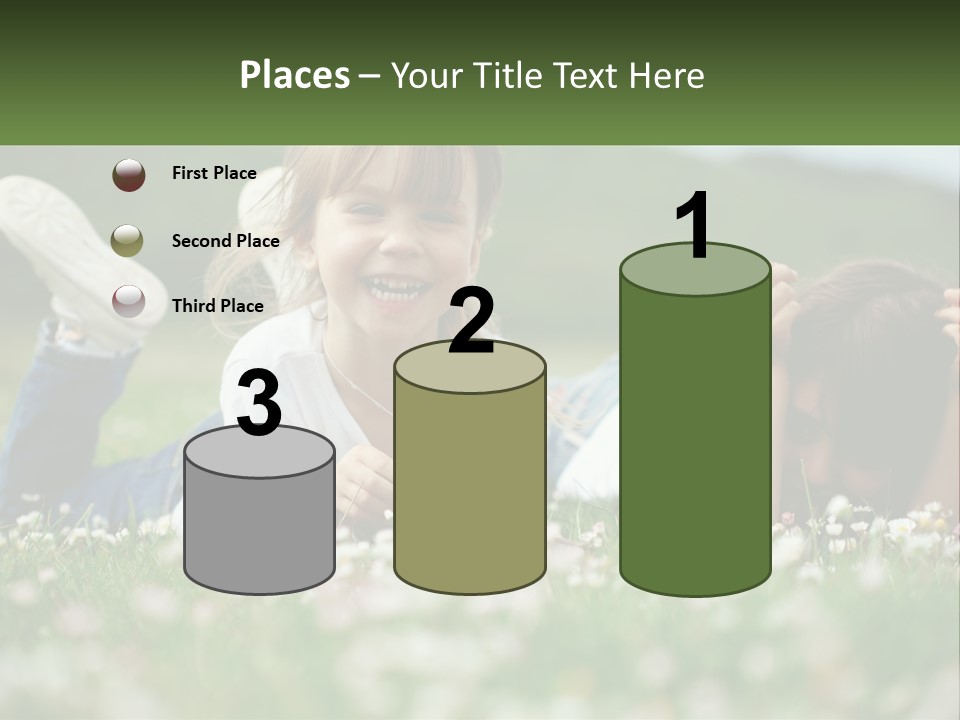 Two Young Girls Laying In The Grass With A Name Plate PowerPoint Template