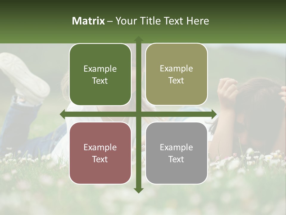 Two Young Girls Laying In The Grass With A Name Plate PowerPoint Template