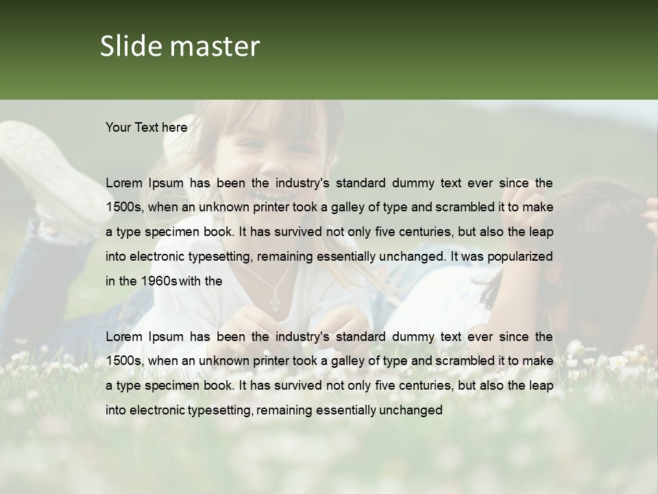 Two Young Girls Laying In The Grass With A Name Plate PowerPoint Template