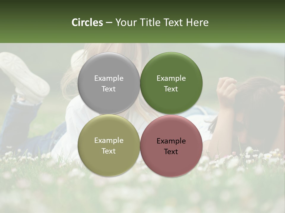 Two Young Girls Laying In The Grass With A Name Plate PowerPoint Template