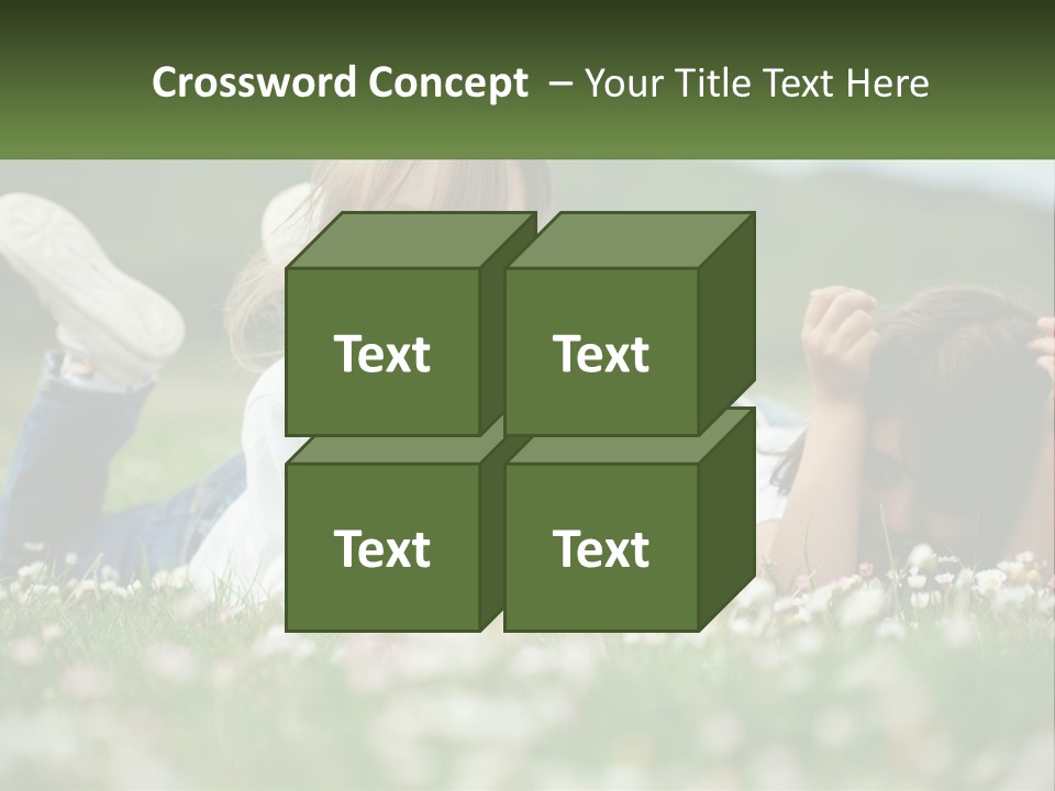 Two Young Girls Laying In The Grass With A Name Plate PowerPoint Template