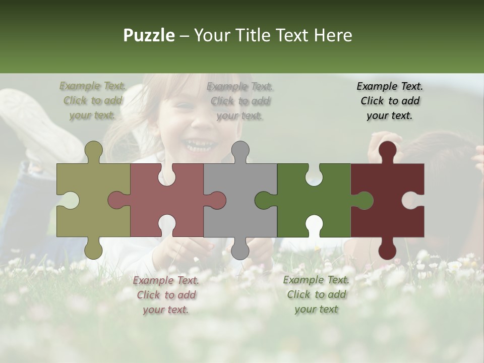 Two Young Girls Laying In The Grass With A Name Plate PowerPoint Template