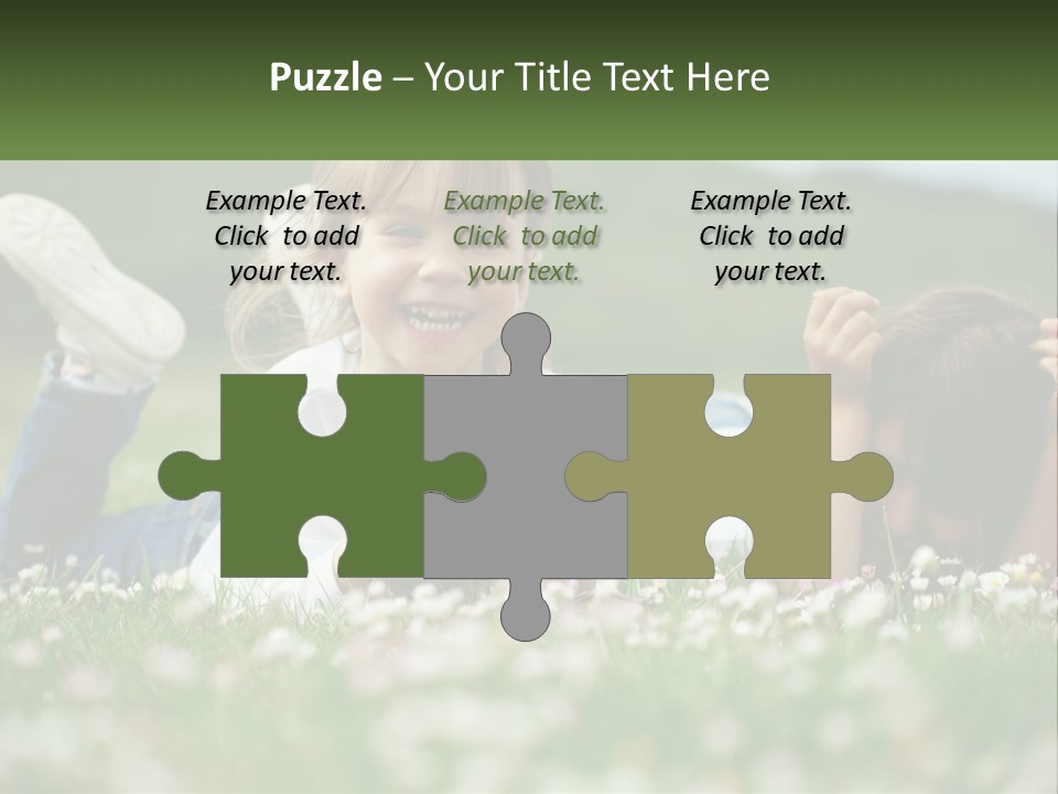 Two Young Girls Laying In The Grass With A Name Plate PowerPoint Template