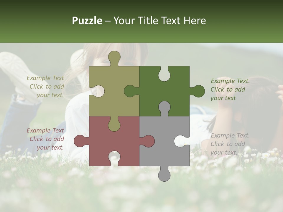 Two Young Girls Laying In The Grass With A Name Plate PowerPoint Template