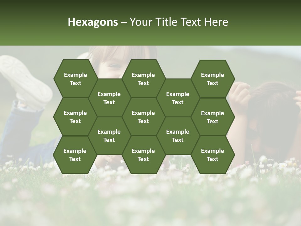 Two Young Girls Laying In The Grass With A Name Plate PowerPoint Template