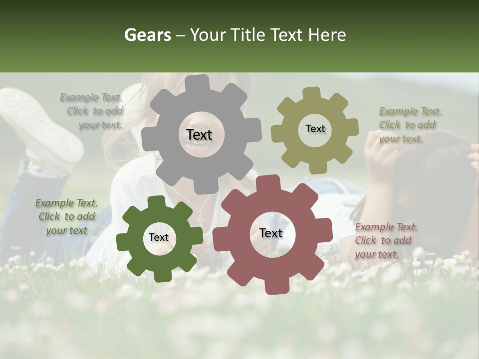 Two Young Girls Laying In The Grass With A Name Plate PowerPoint Template