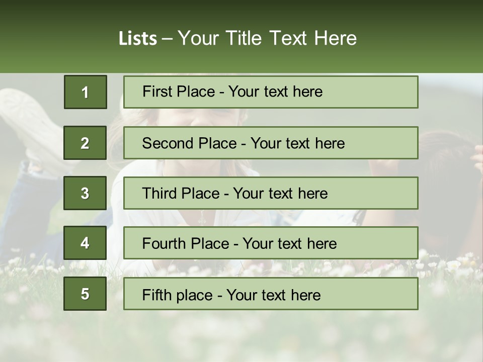 Two Young Girls Laying In The Grass With A Name Plate PowerPoint Template