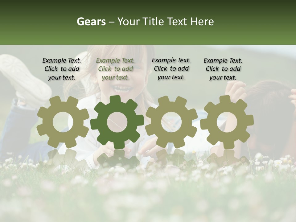 Two Young Girls Laying In The Grass With A Name Plate PowerPoint Template