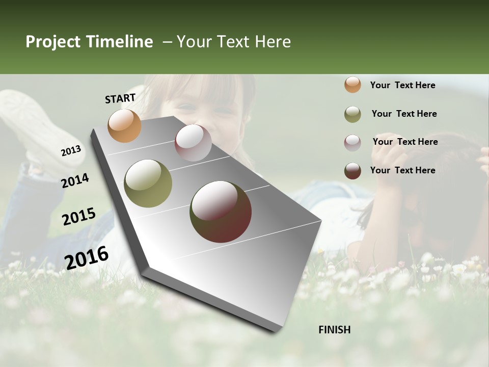 Two Young Girls Laying In The Grass With A Name Plate PowerPoint Template