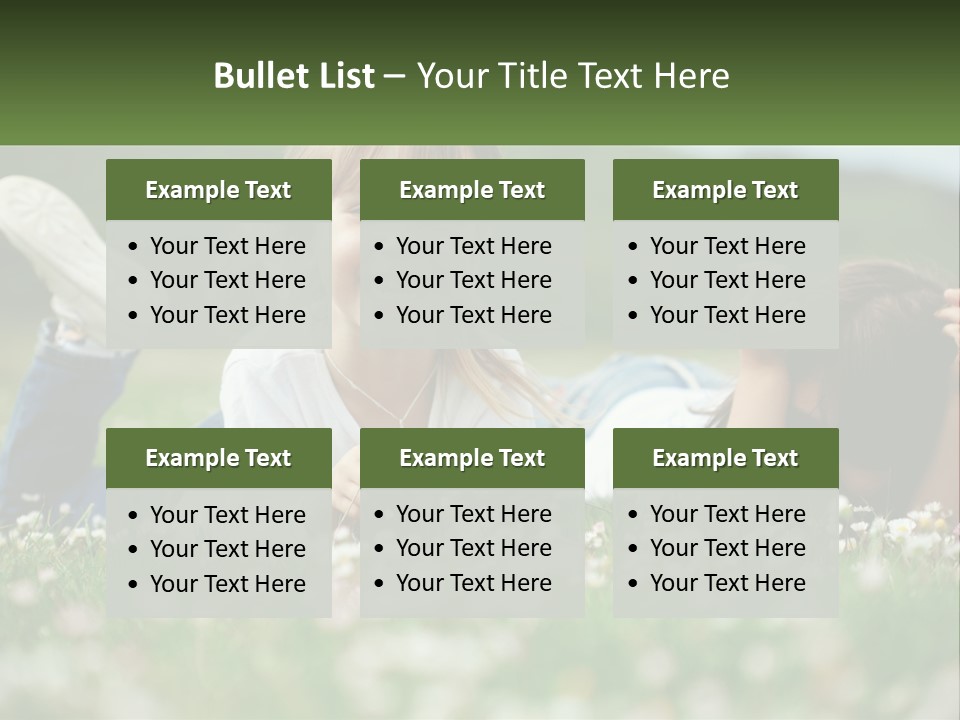 Two Young Girls Laying In The Grass With A Name Plate PowerPoint Template