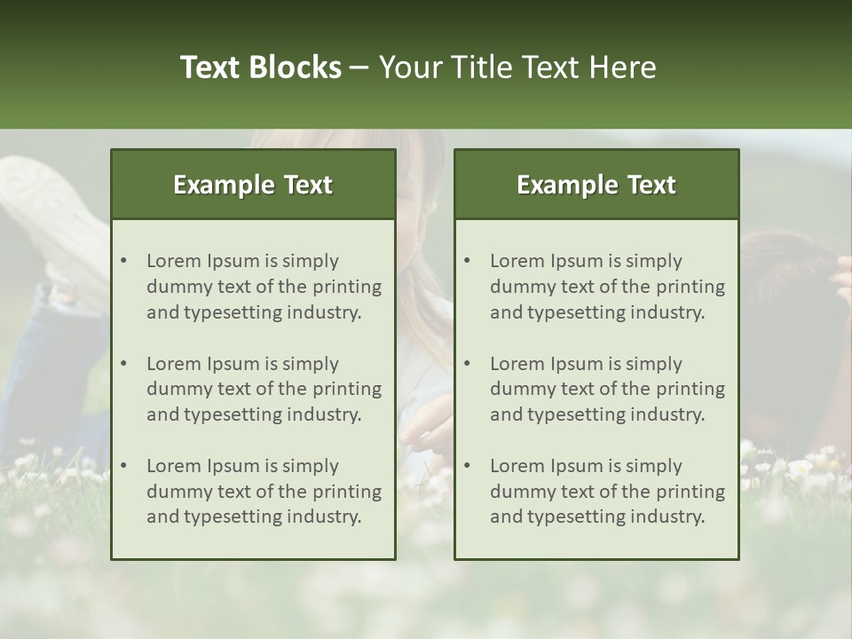 Two Young Girls Laying In The Grass With A Name Plate PowerPoint Template