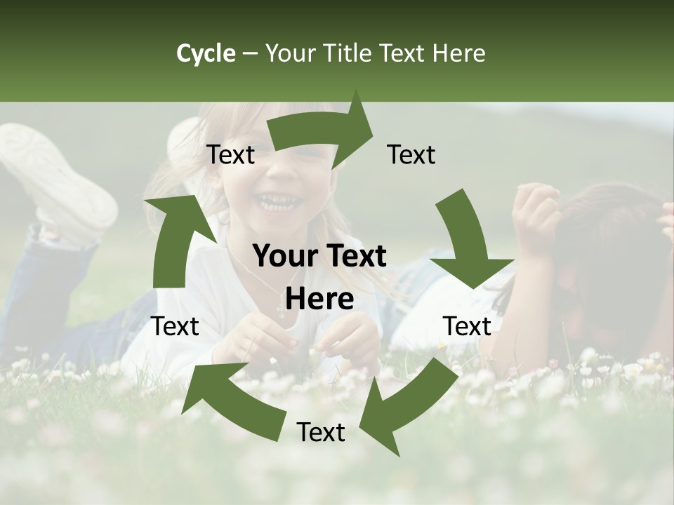 Two Young Girls Laying In The Grass With A Name Plate PowerPoint Template