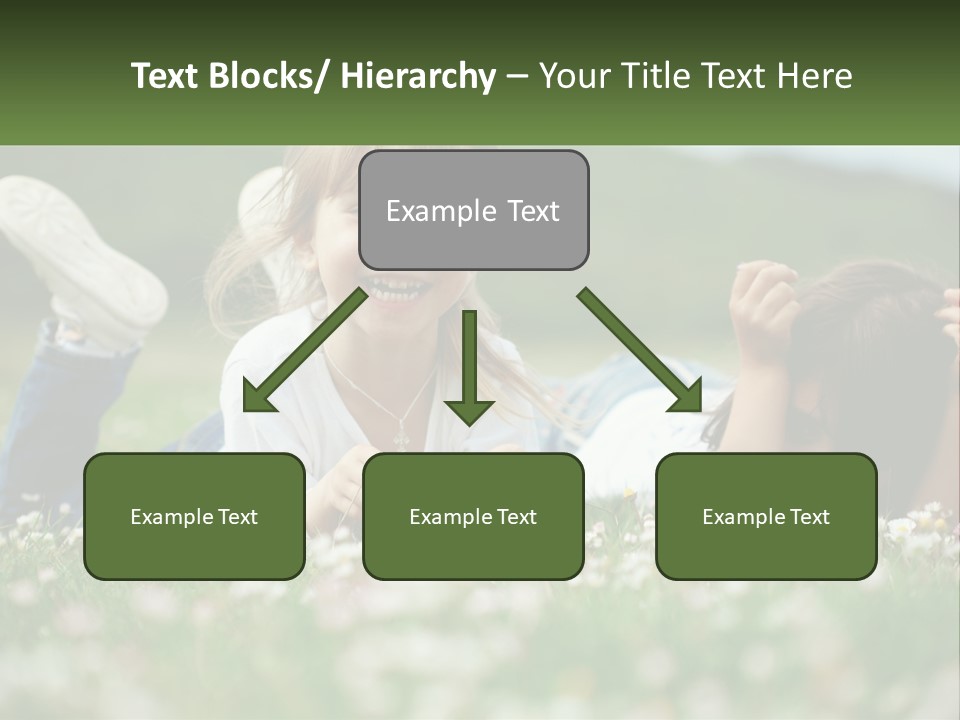 Two Young Girls Laying In The Grass With A Name Plate PowerPoint Template