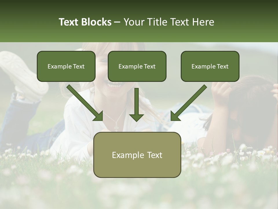 Two Young Girls Laying In The Grass With A Name Plate PowerPoint Template