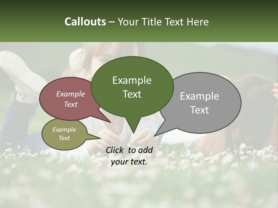 Two Young Girls Laying In The Grass With A Name Plate PowerPoint Template