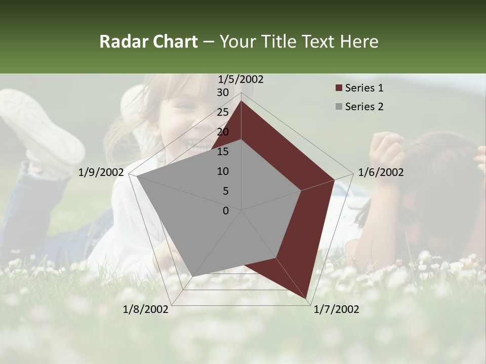 Two Young Girls Laying In The Grass With A Name Plate PowerPoint Template