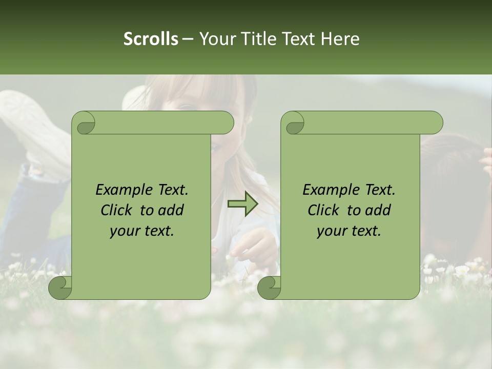Two Young Girls Laying In The Grass With A Name Plate PowerPoint Template
