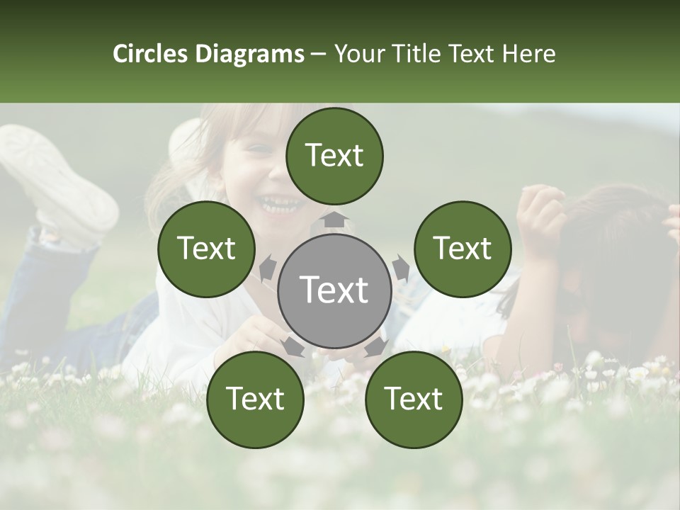 Two Young Girls Laying In The Grass With A Name Plate PowerPoint Template