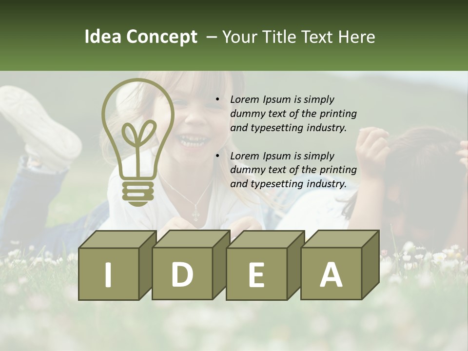 Two Young Girls Laying In The Grass With A Name Plate PowerPoint Template