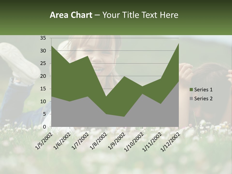 Two Young Girls Laying In The Grass With A Name Plate PowerPoint Template