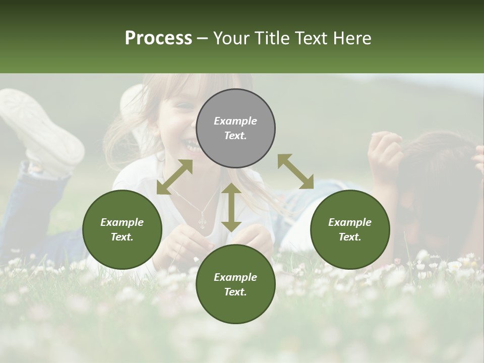 Two Young Girls Laying In The Grass With A Name Plate PowerPoint Template