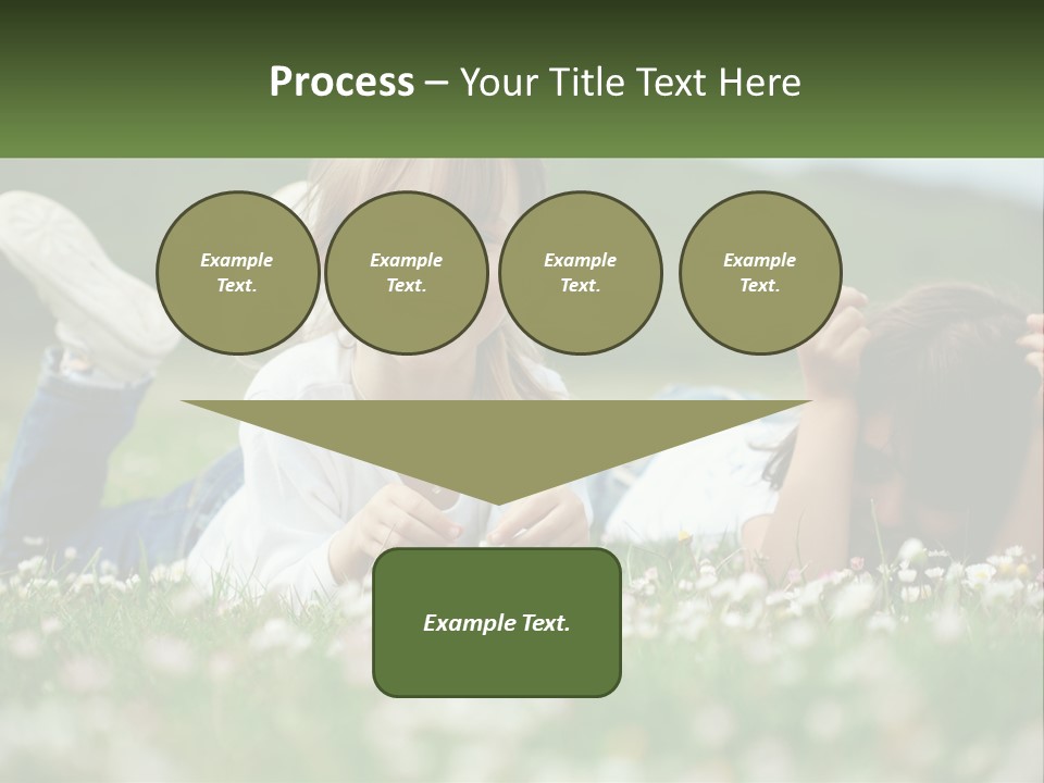 Two Young Girls Laying In The Grass With A Name Plate PowerPoint Template