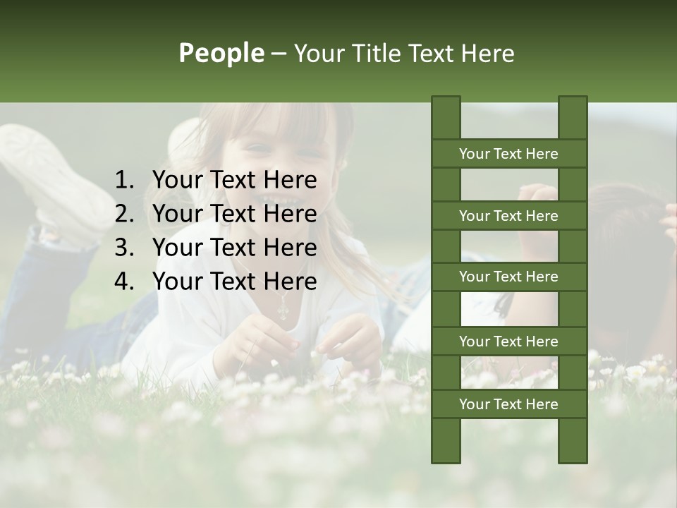 Two Young Girls Laying In The Grass With A Name Plate PowerPoint Template