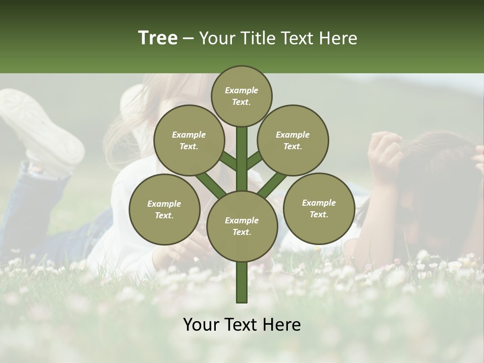 Two Young Girls Laying In The Grass With A Name Plate PowerPoint Template