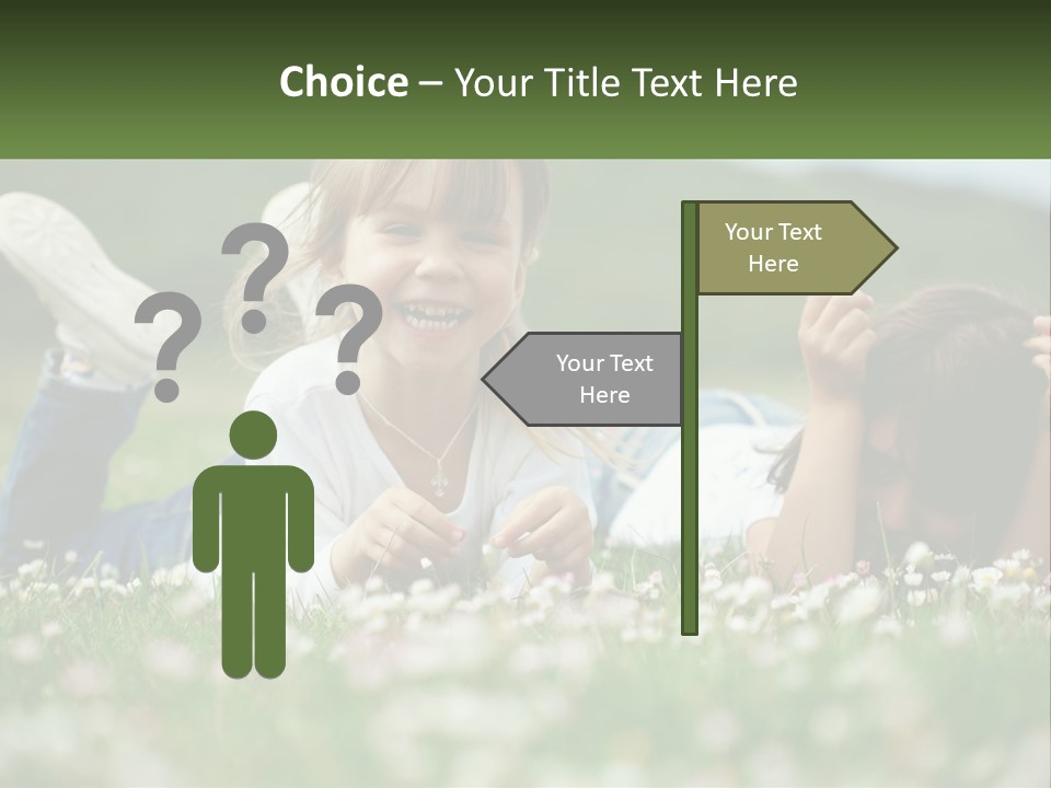 Two Young Girls Laying In The Grass With A Name Plate PowerPoint Template