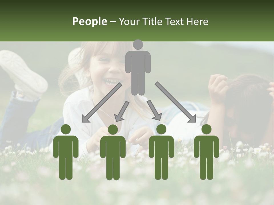 Two Young Girls Laying In The Grass With A Name Plate PowerPoint Template