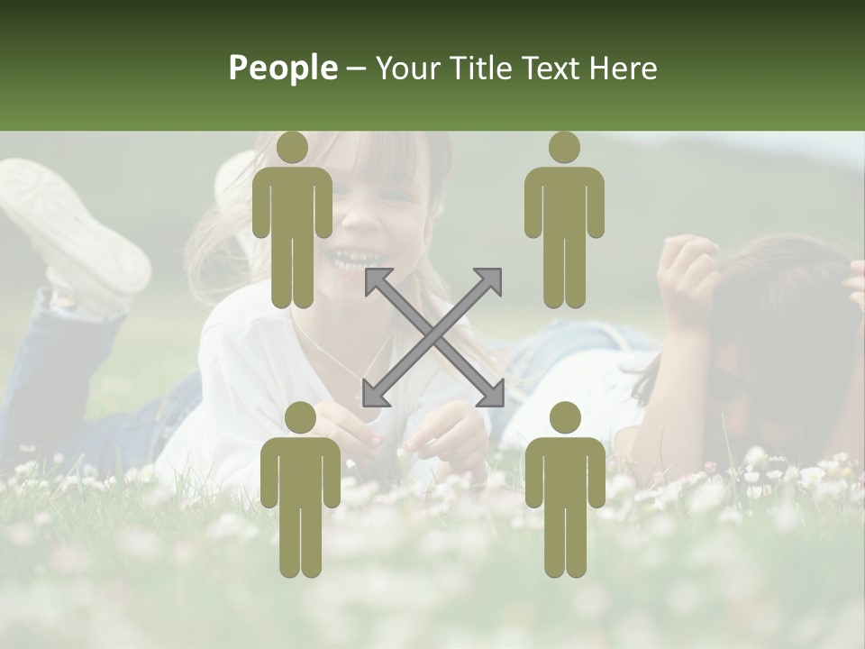 Two Young Girls Laying In The Grass With A Name Plate PowerPoint Template