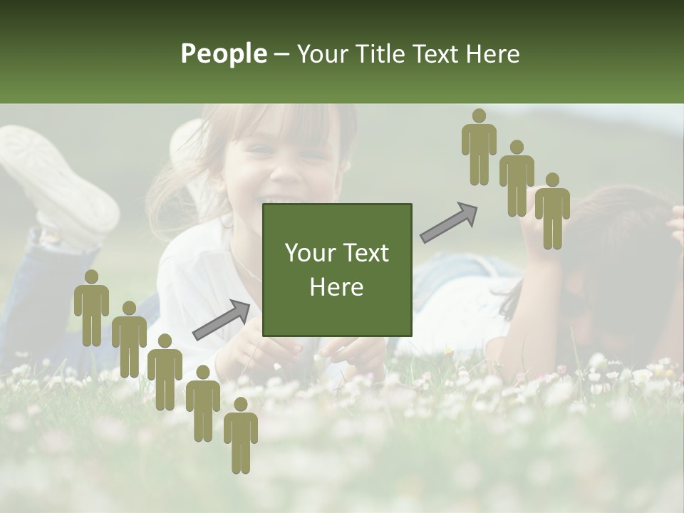 Two Young Girls Laying In The Grass With A Name Plate PowerPoint Template