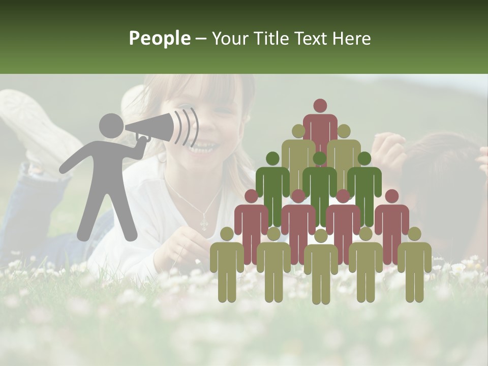 Two Young Girls Laying In The Grass With A Name Plate PowerPoint Template