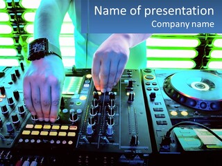 A Dj Mixing Music In Front Of A Dj's Equipment PowerPoint Template