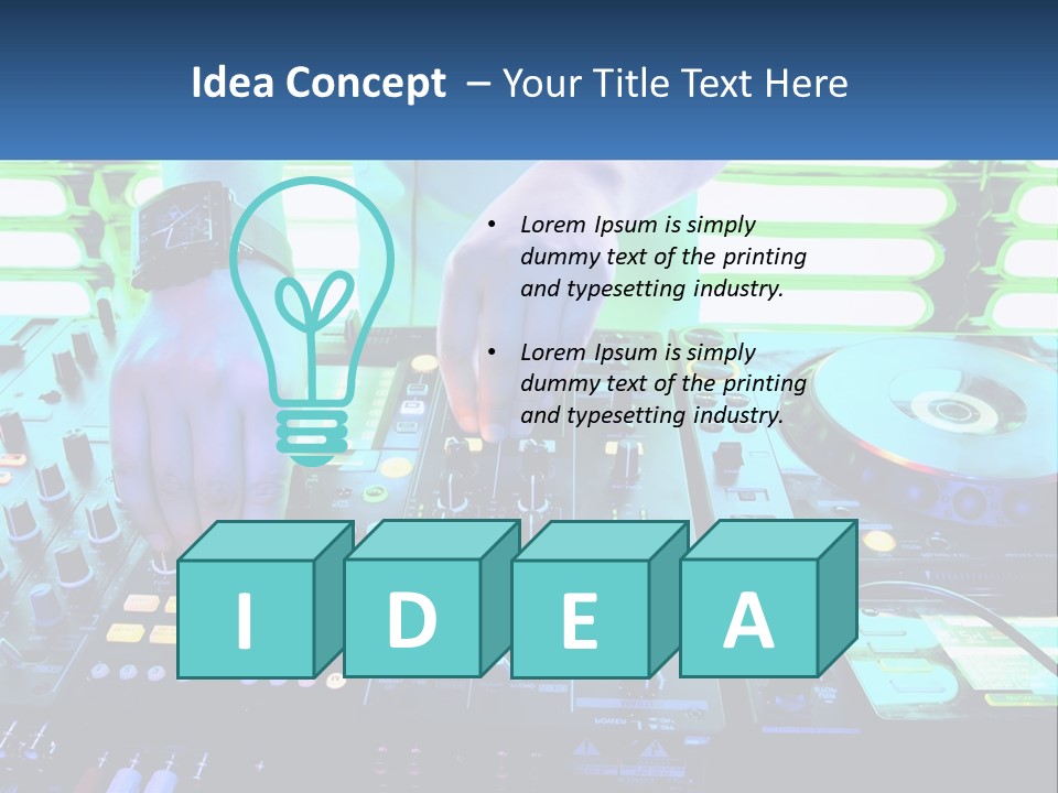 A Dj Mixing Music In Front Of A Dj's Equipment PowerPoint Template
