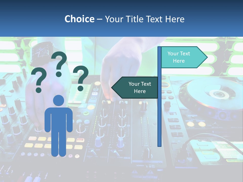 A Dj Mixing Music In Front Of A Dj's Equipment PowerPoint Template