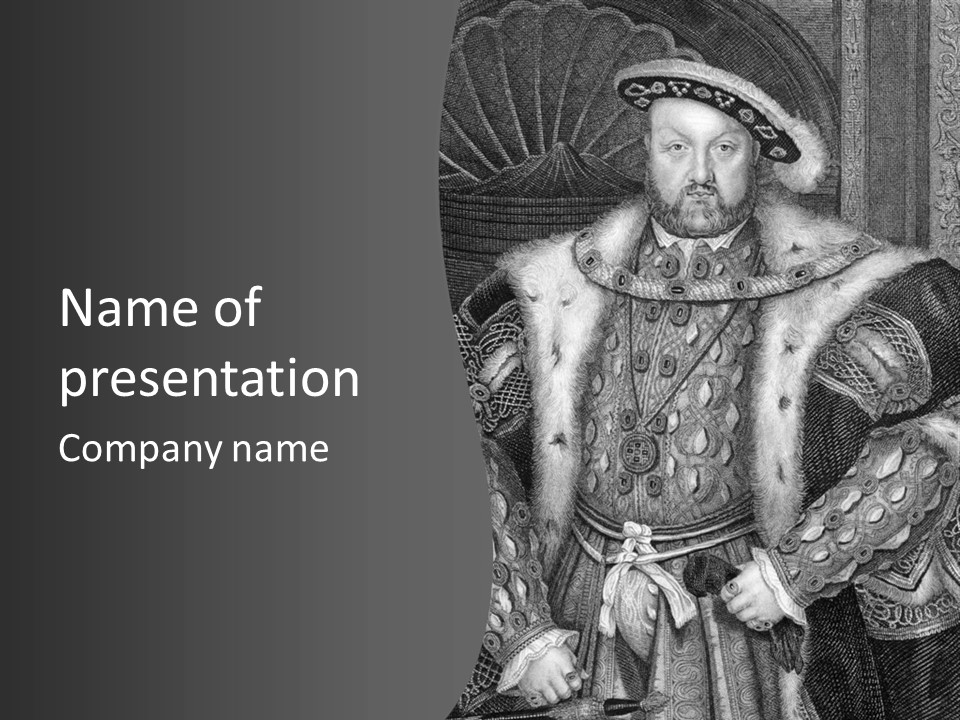 A Black And White Image Of A Man In A Medieval Costume PowerPoint Template