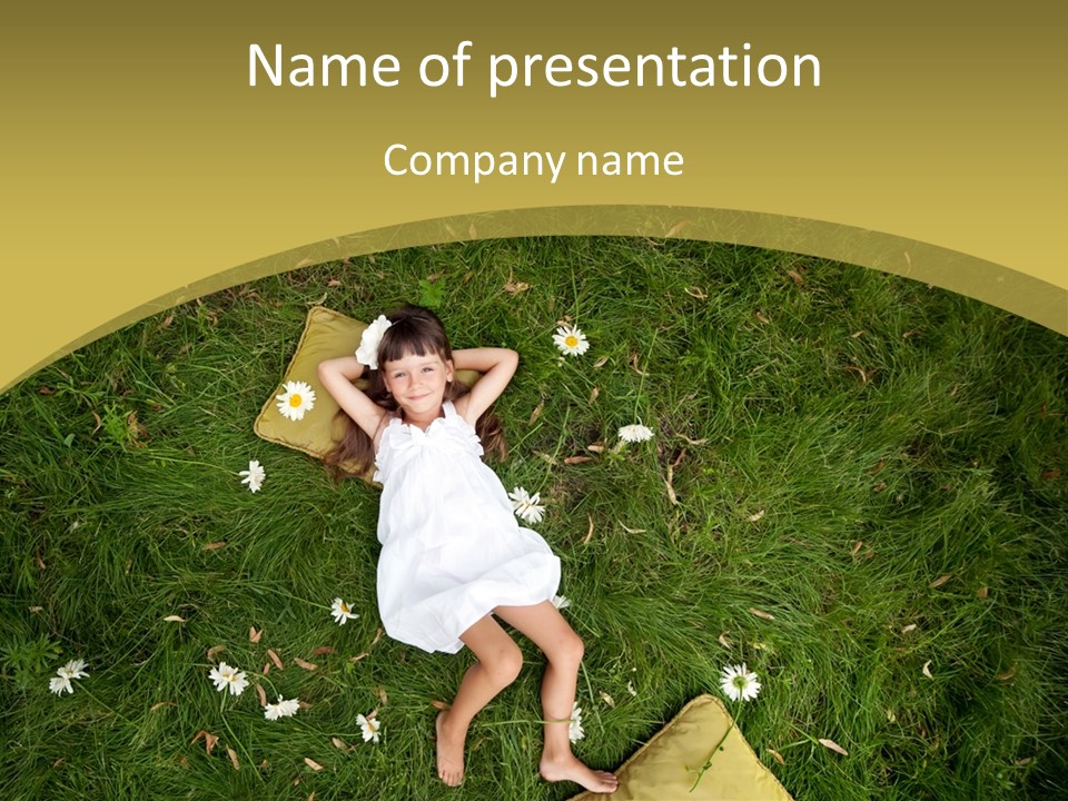 A Little Girl Laying In The Grass With Daisies PowerPoint Template