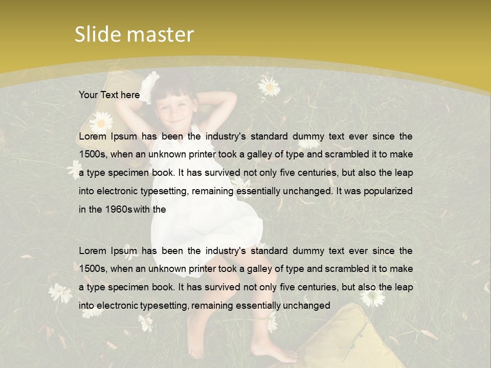 A Little Girl Laying In The Grass With Daisies PowerPoint Template